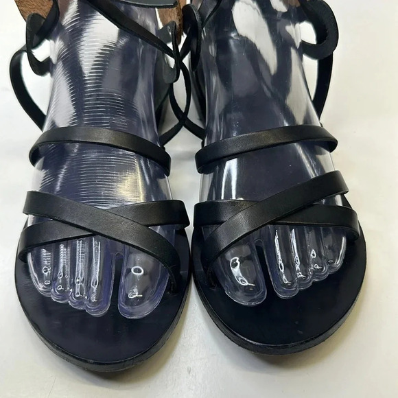 Ancient Greek Sandals Nephele Winged Open Toe Shoes Leather Black Silver Size 7 - Picture 7 of 13
